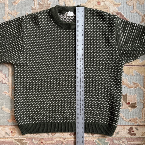 SOLD: LL Bean 100% Wool Birds Eye Sweater Fisherman Olive Green Made in Norway L - Picture 7 of 7